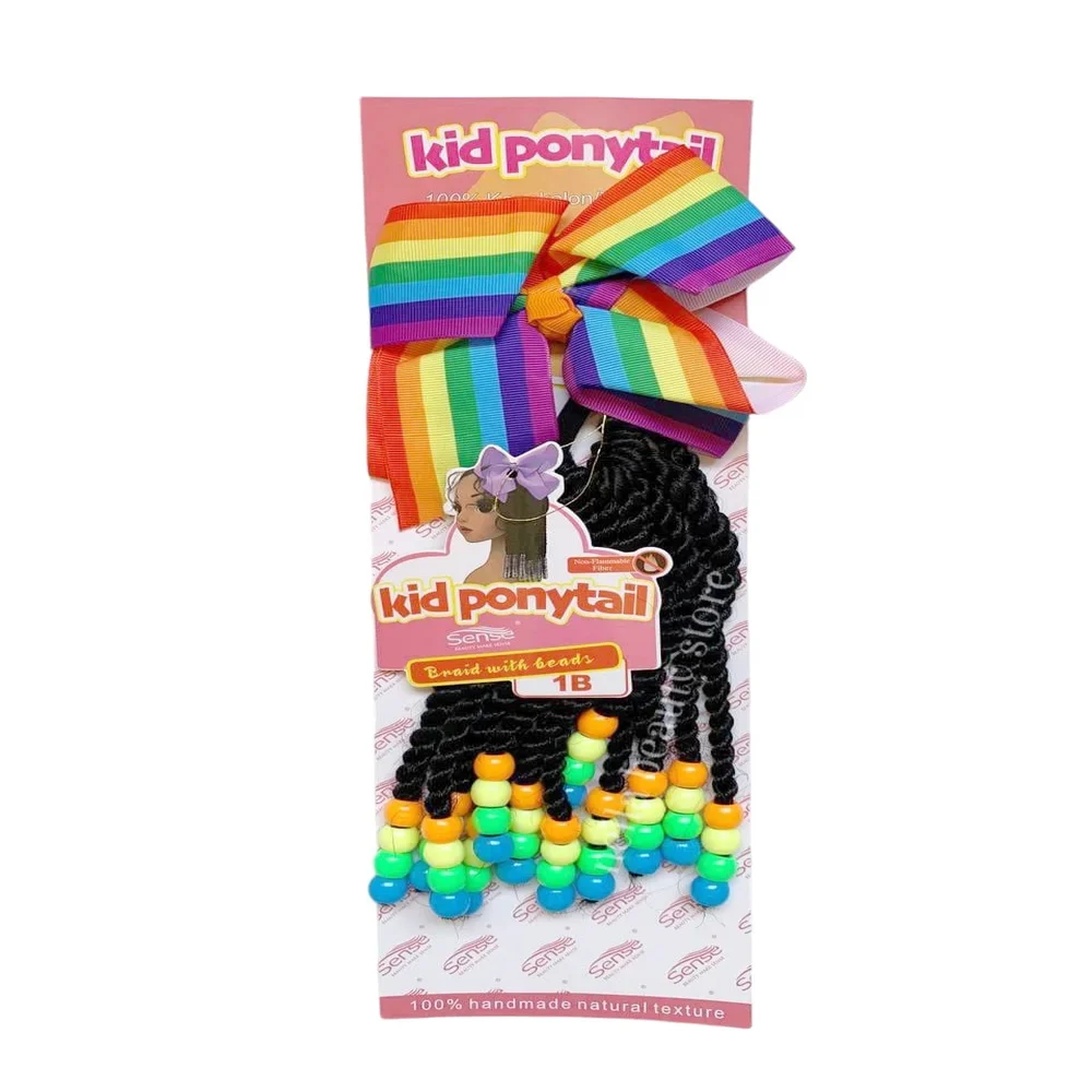 Kid Ponytail Braided With Beads #1B (Clourful)
