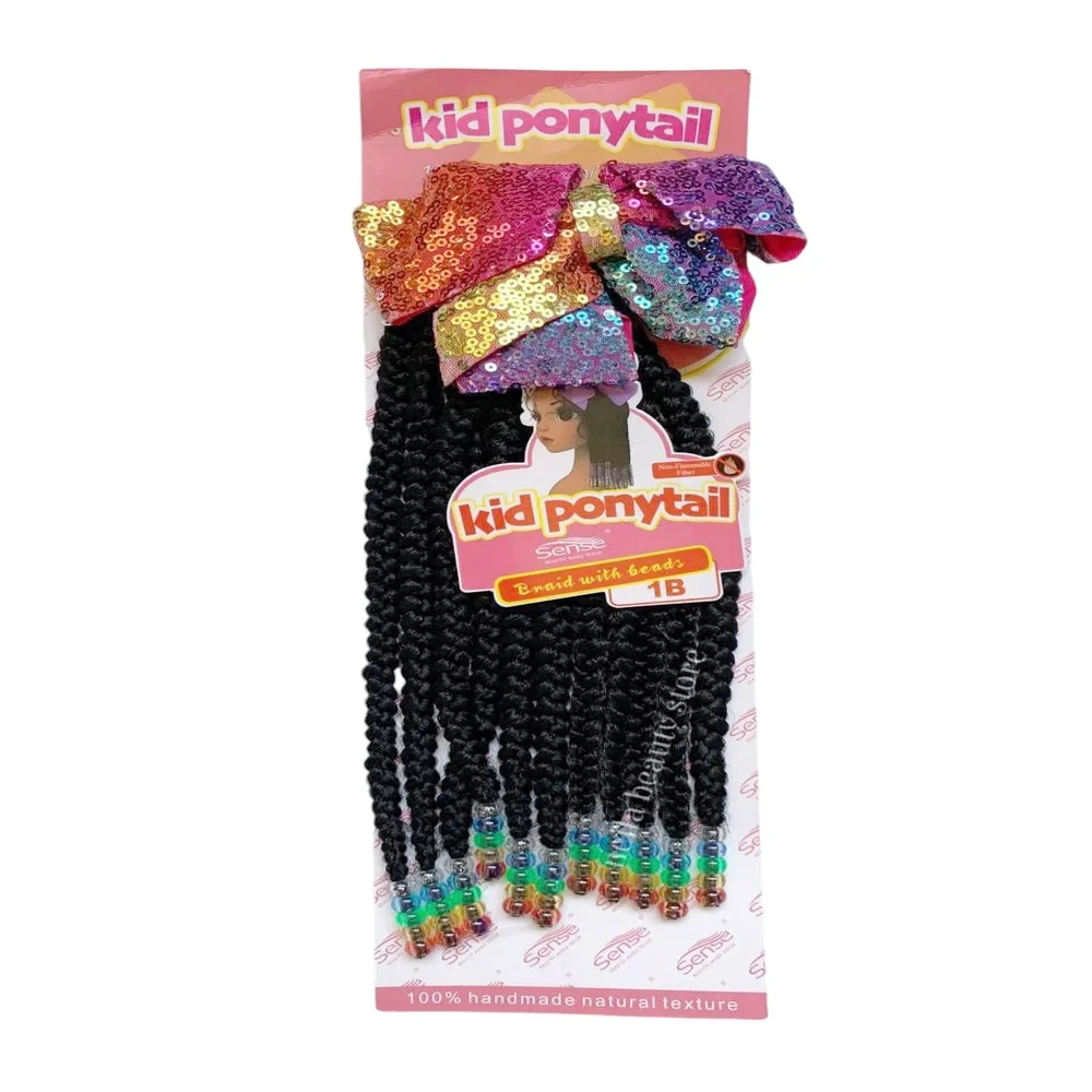 Kid Ponytail Braided With Beads #1B(Green)